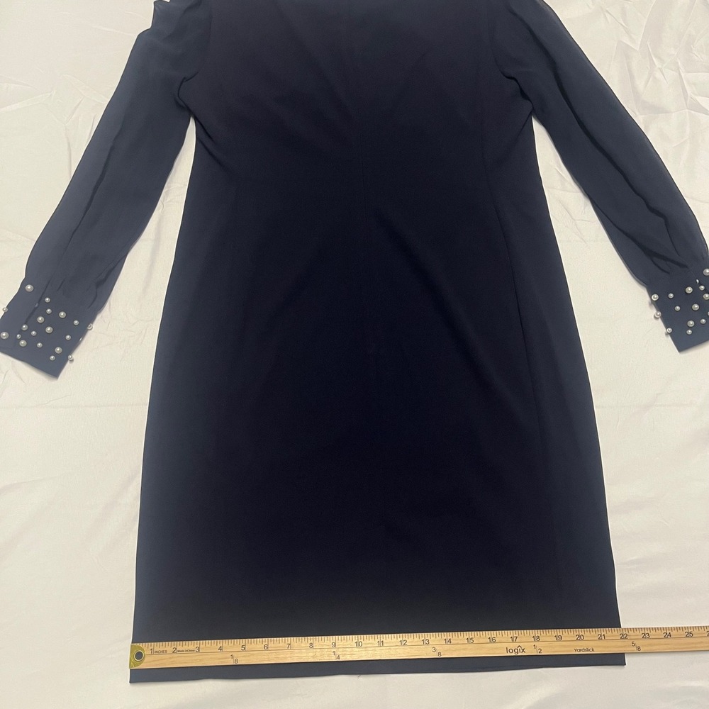 NEW! Karl Lagerfeld Navy Blue Pearl Sleeve Dress Size 14 NWT - Picture 5 of 8